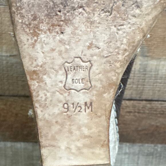 Tory Burch Jackie Brown Canvas Espadrille Wedge Peep Toe Heels Shoes Size 9.5 - Picture 10 of 12